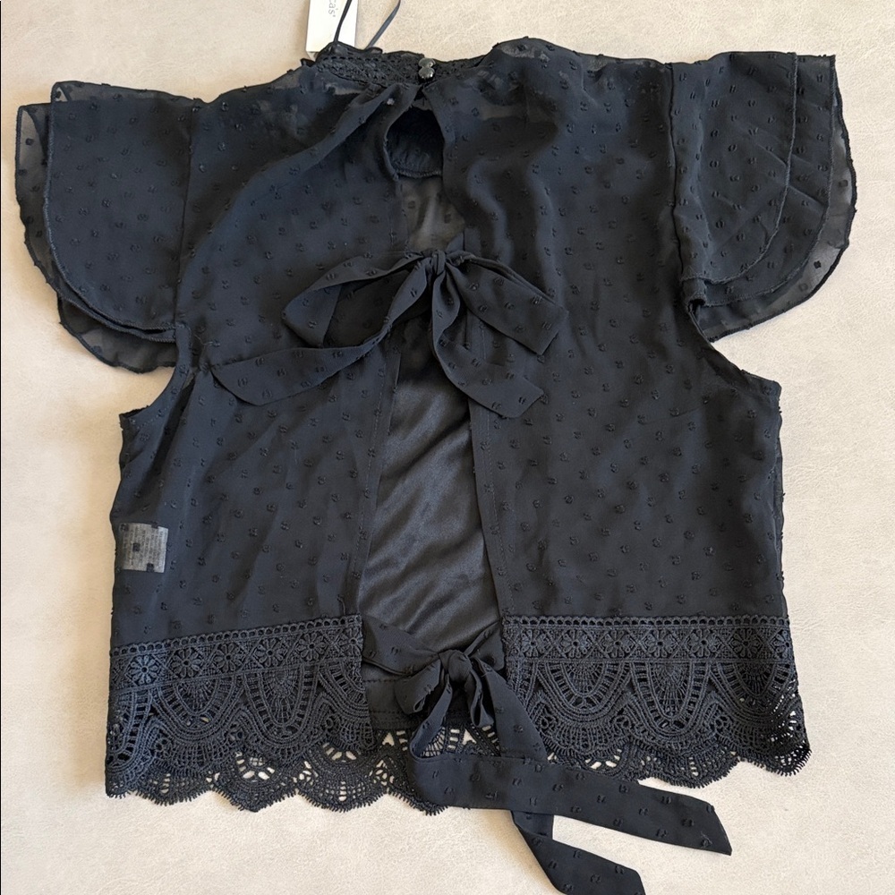 Francesca's Collections Open Back Black Lace Blouse - Picture 2 of 5